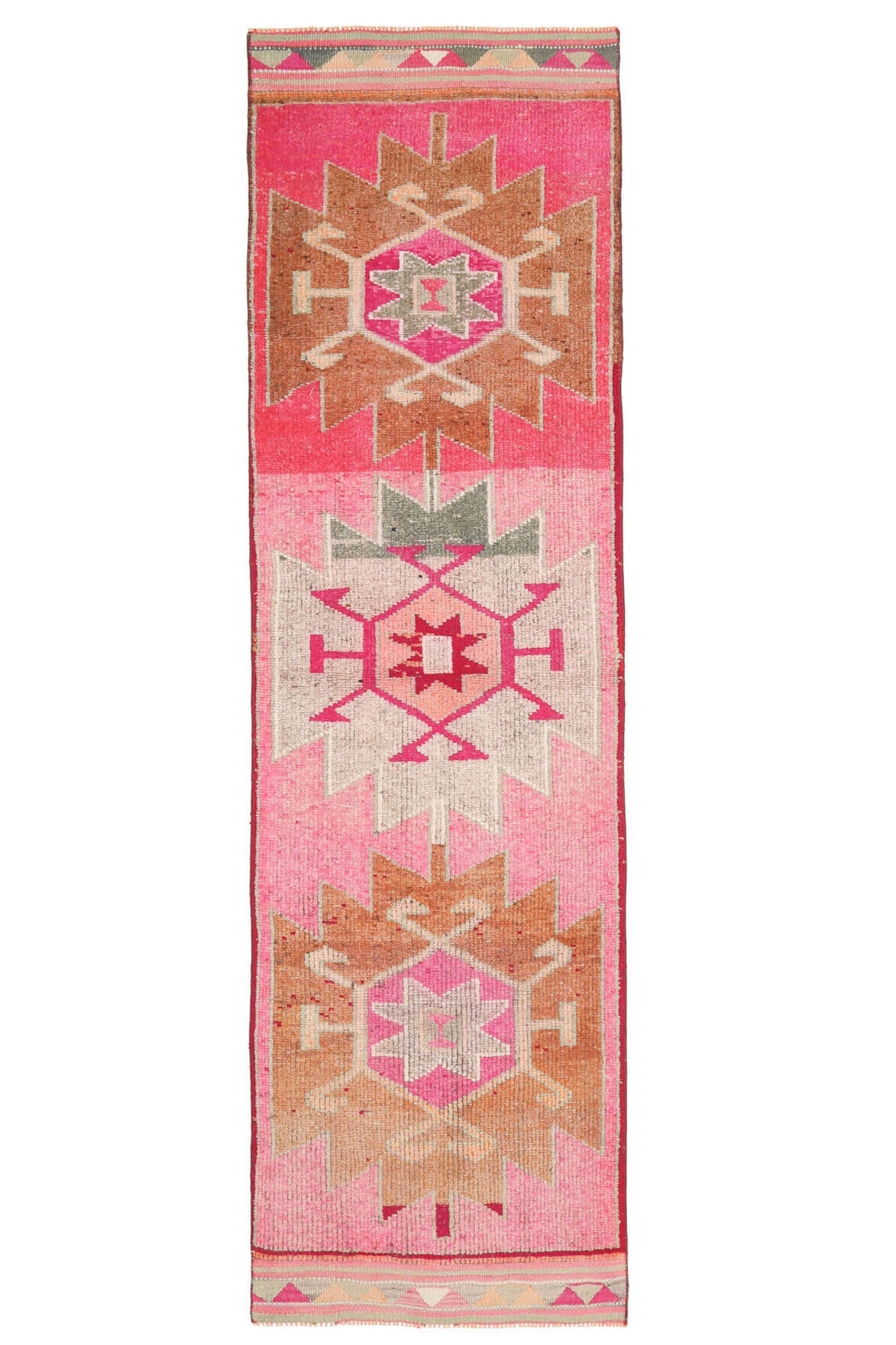 El yapımı vintage yolluk 97x353 cm tribal desenli yün - detay görünümü