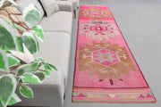 El yapımı vintage yolluk 97x353 cm tribal desenli yün - detay görünümü