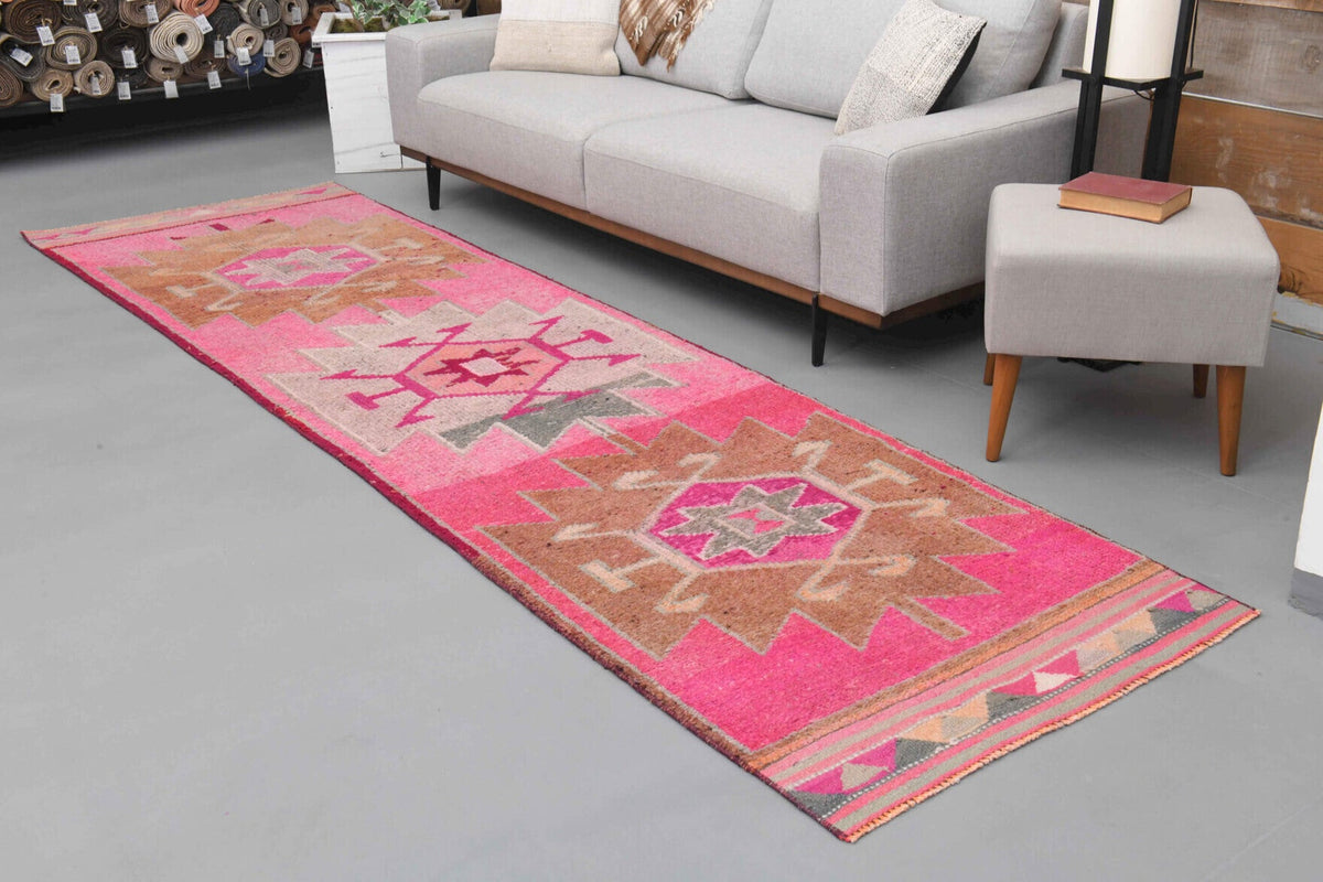 El yapımı vintage yolluk 97x353 cm tribal desenli yün - desen detayı