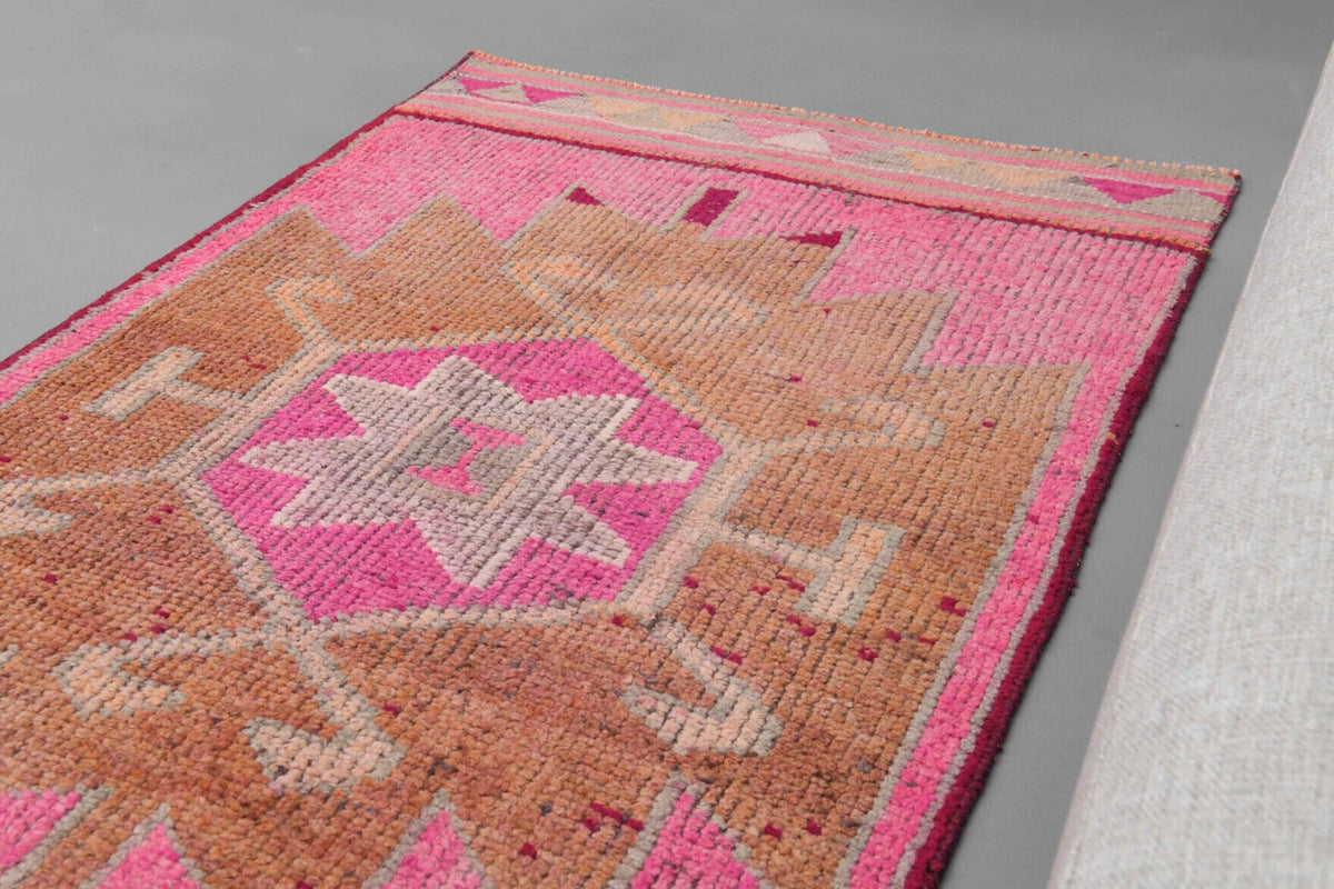 El yapımı vintage yolluk 97x353 cm tribal desenli yün - üstten görünüm