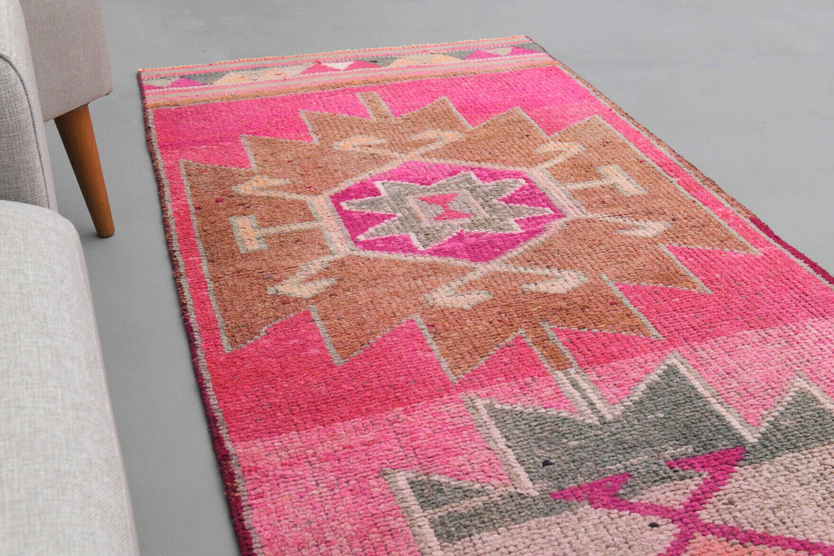 El yapımı vintage yolluk 97x353 cm tribal desenli yün - açık alan görünümü
