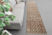 1970'lerden Anadolu kökenli damask desenli el dokuma vintage yolluk, 80x350 cm