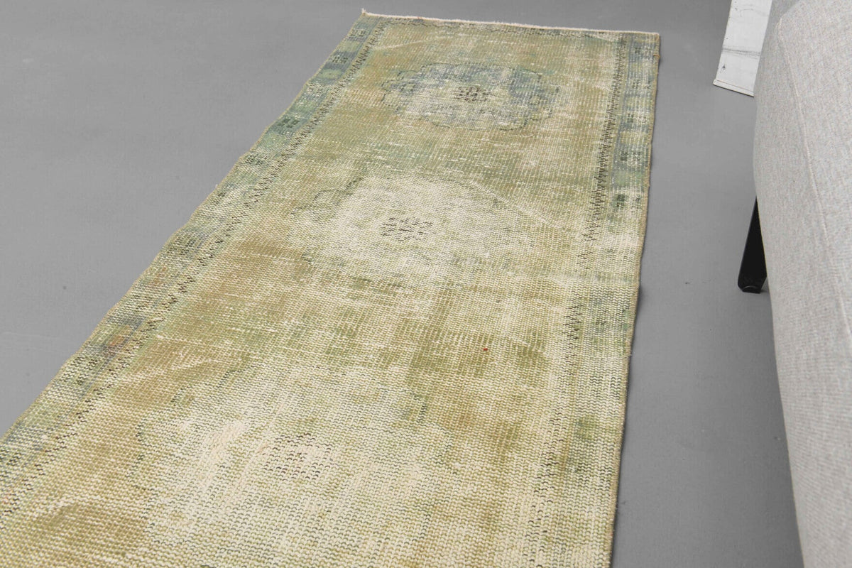 El yapımı vintage yolluk 64x351 cm soyut desenli yün - üstten görünüm