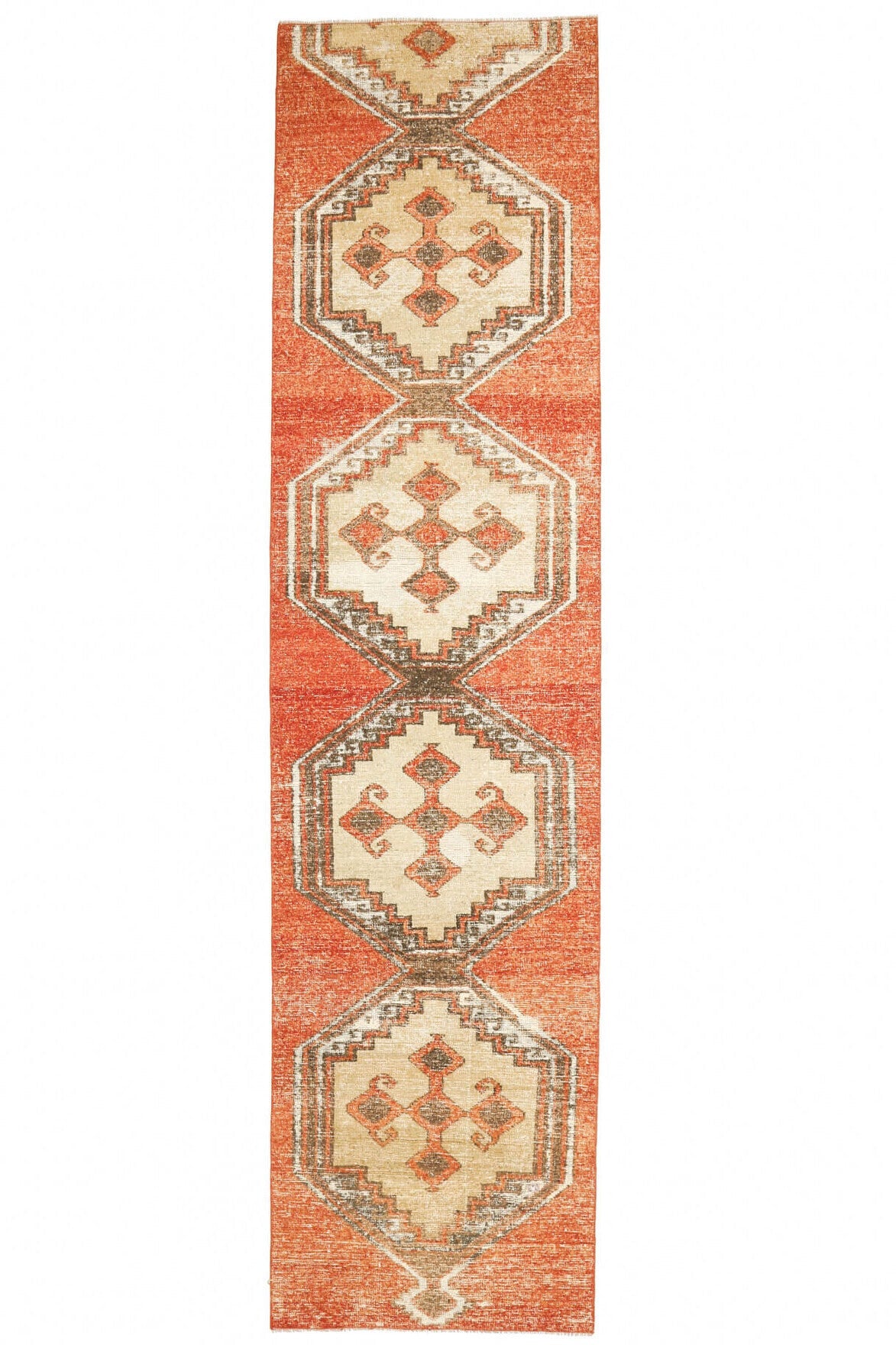 El yapımı vintage yolluk 91x361 cm tribal desenli yün - detay görünümü