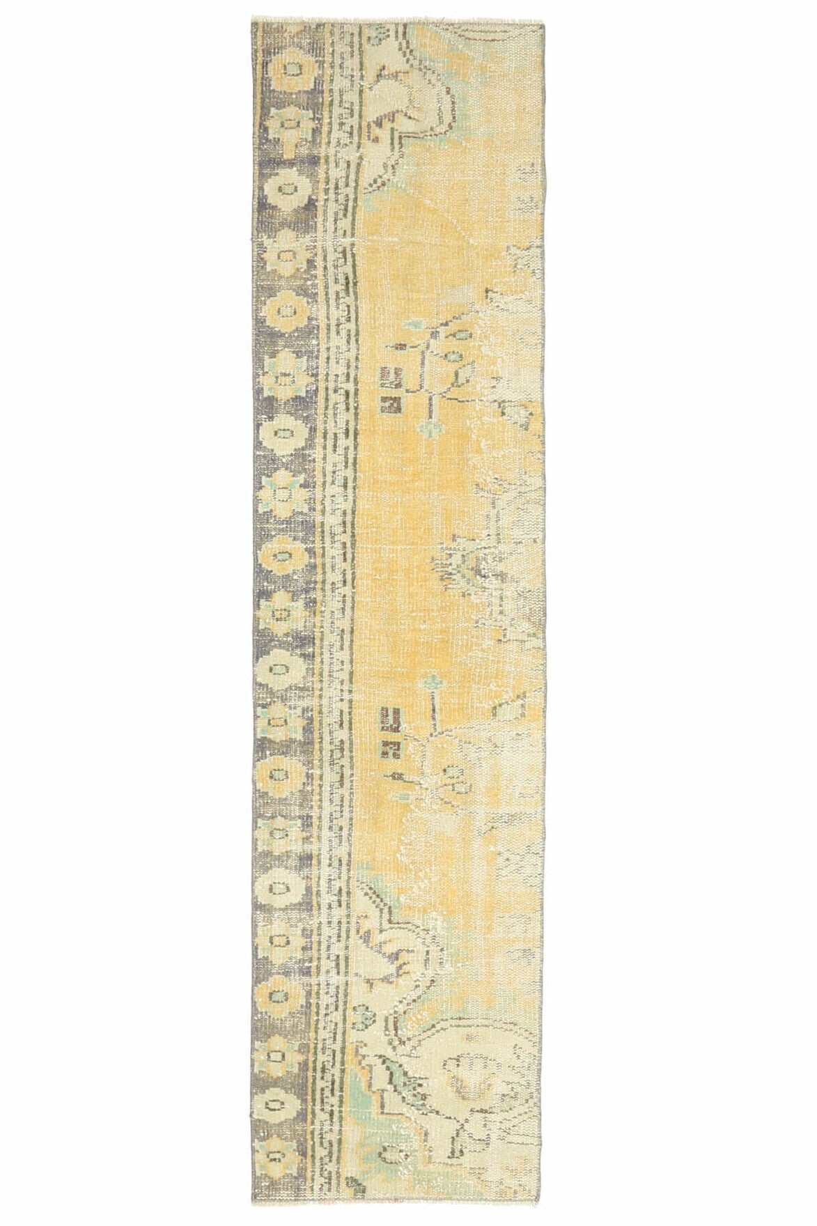 El yapımı vintage yolluk 58x241 cm oryantal desenli yün - detay görünümü