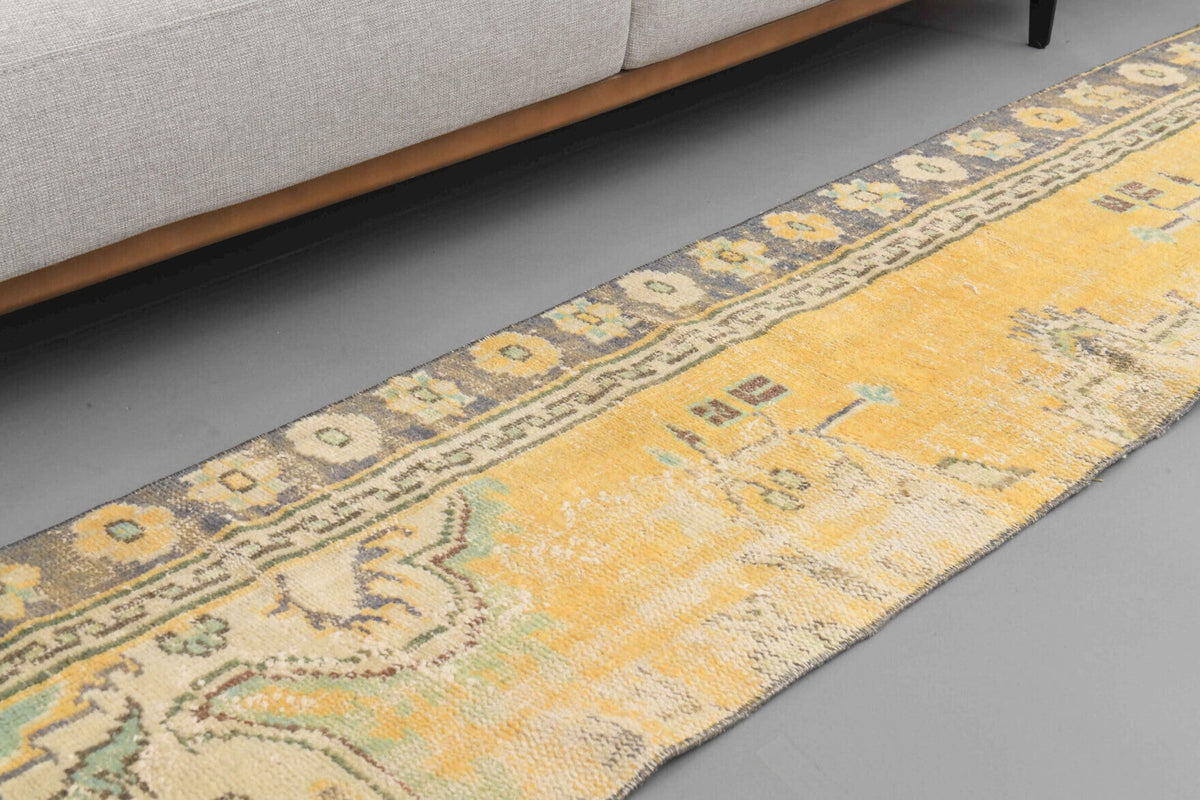 El yapımı vintage yolluk 58x241 cm oryantal desenli yün - yakın çekim doku detayı