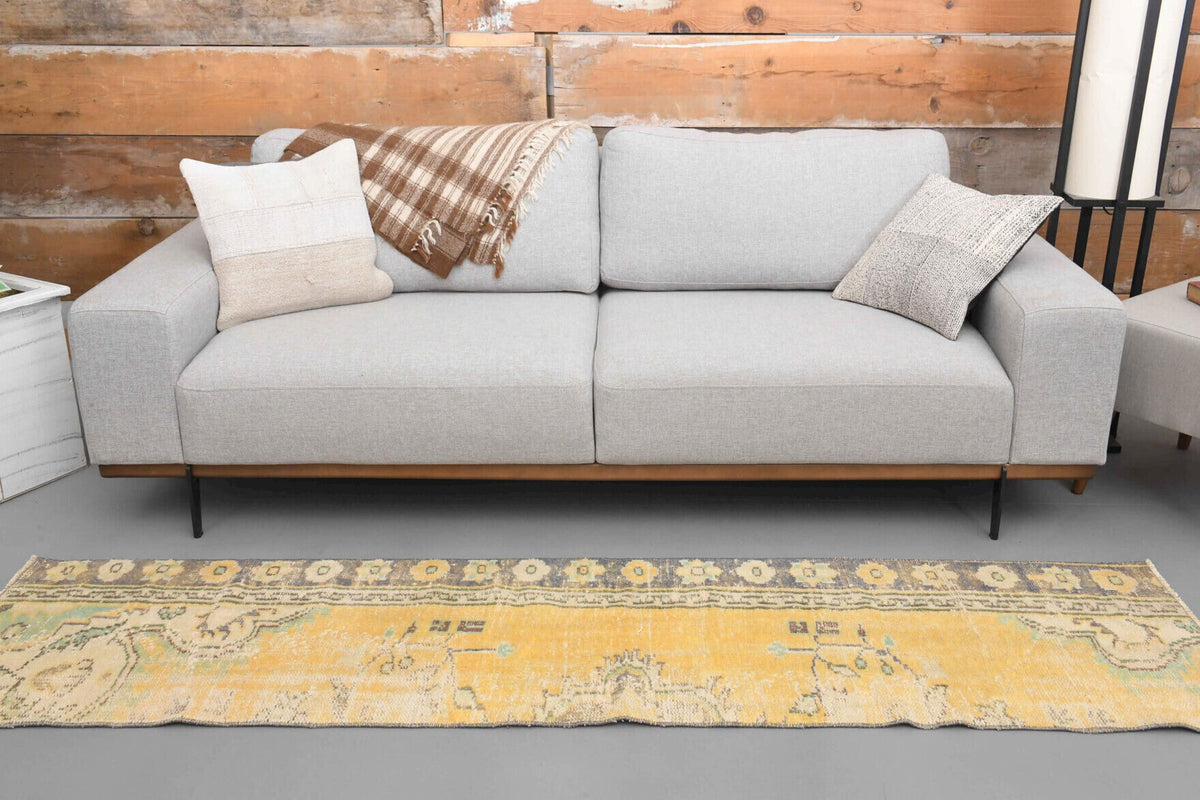 El yapımı vintage yolluk 58x241 cm oryantal desenli yün - kenar ve saçak detayı