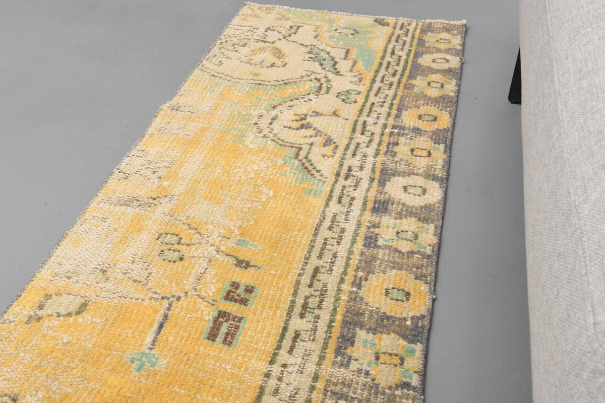 El yapımı vintage yolluk 58x241 cm oryantal desenli yün - üstten görünüm