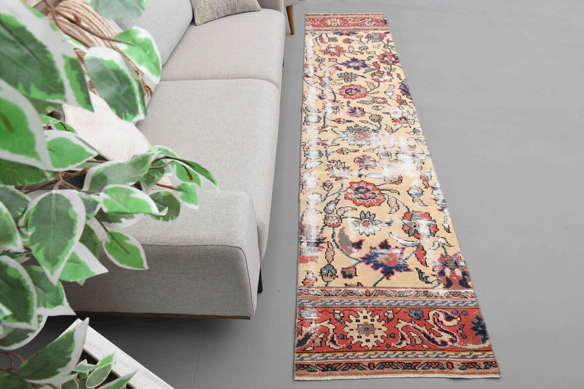 El yapımı vintage yolluk 66x305 cm çiçek desenli desenli yün - detay görünümü