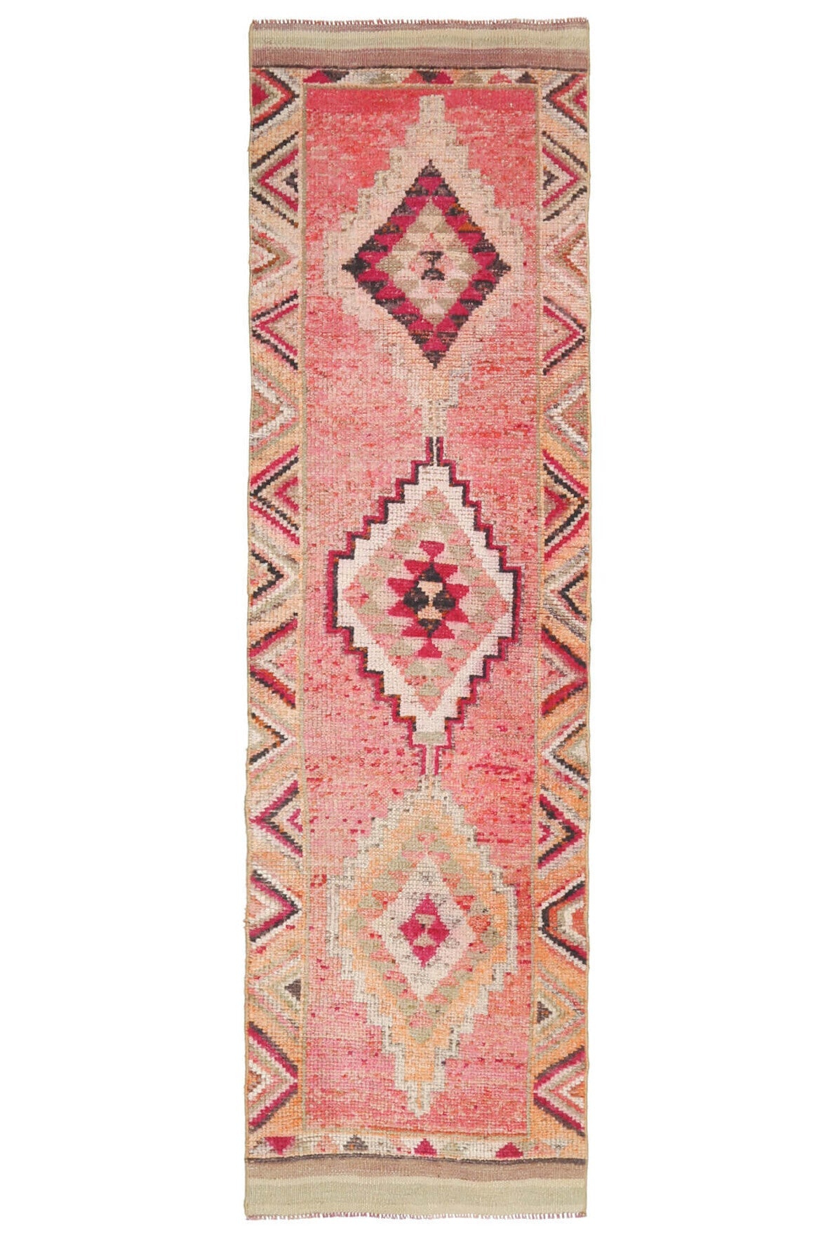 El yapımı vintage yolluk 89x315 cm oryantal desenli yün