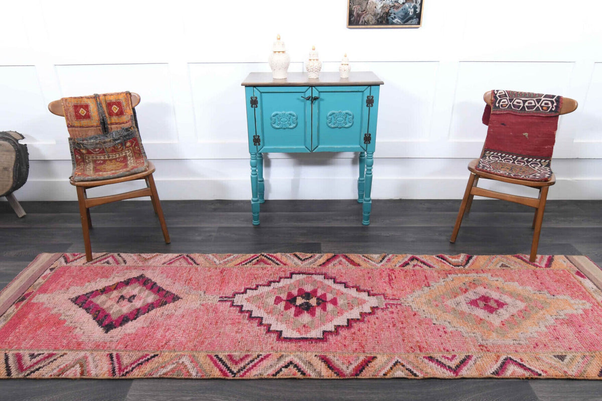 El yapımı vintage yolluk 89x315 cm oryantal desenli yün - desen detayı