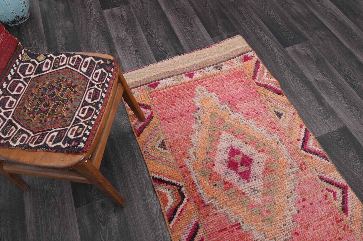 El yapımı vintage yolluk 89x315 cm oryantal desenli yün - üstten görünüm