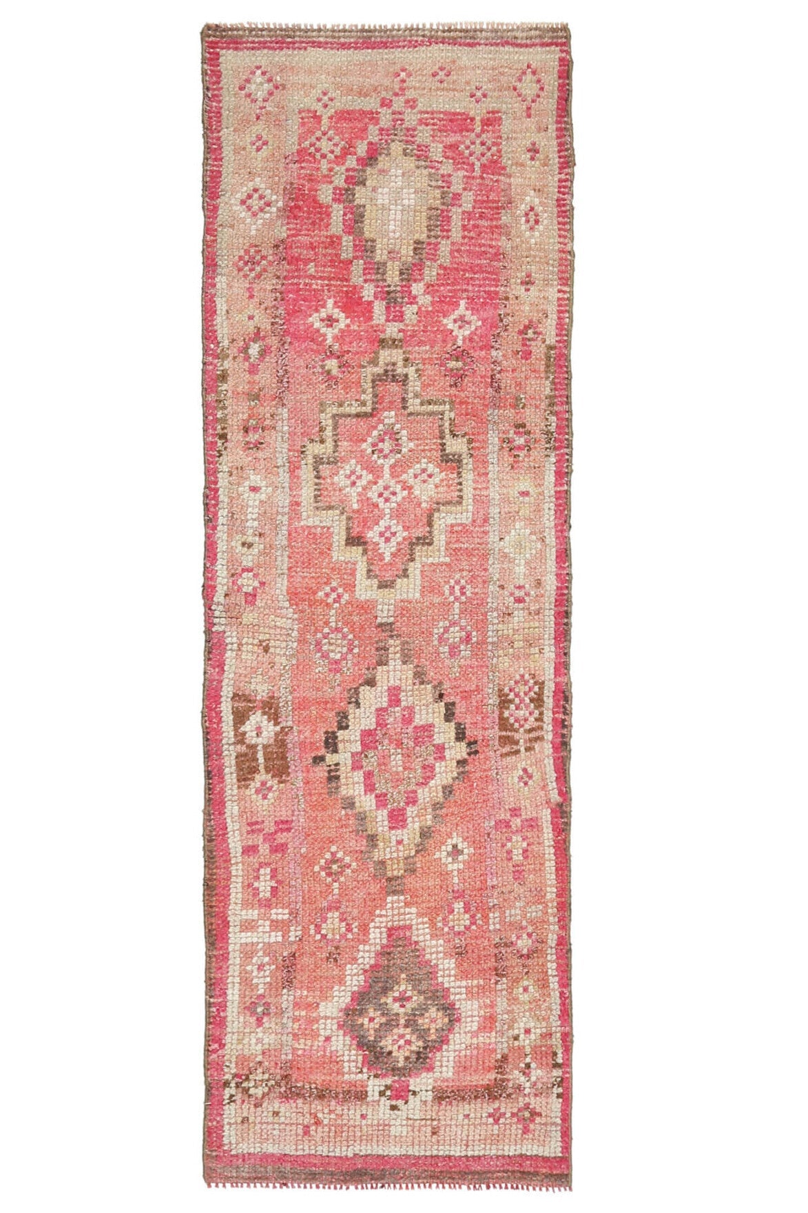El yapımı vintage yolluk 79x249 cm oryantal desenli yün