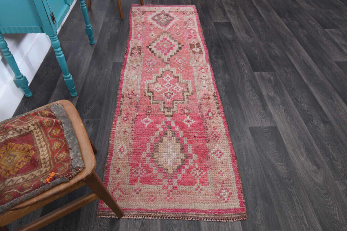 El yapımı vintage yolluk 79x249 cm oryantal desenli yün - detay görünümü