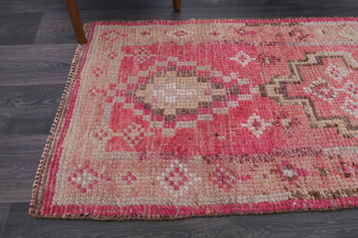 El yapımı vintage yolluk 79x249 cm oryantal desenli yün - kenar ve saçak detayı
