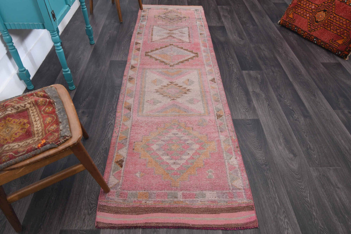 El yapımı vintage yolluk 81x279 cm oryantal desenli yün - detay görünümü