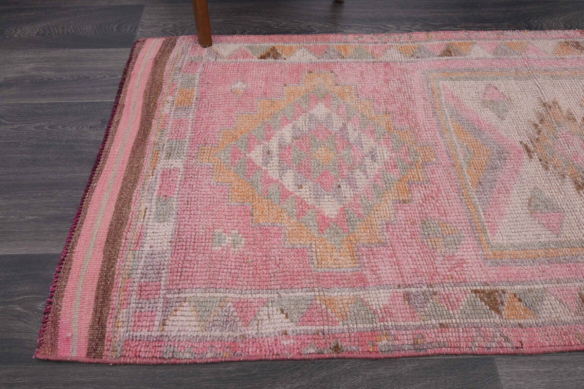 El yapımı vintage yolluk 81x279 cm oryantal desenli yün - kenar ve saçak detayı