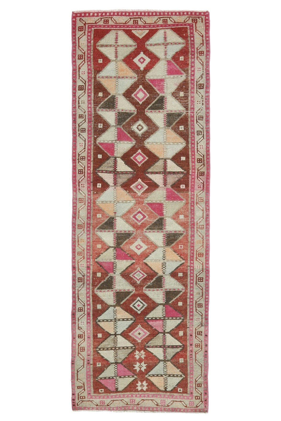 El yapımı vintage yolluk 97x290 cm i̇kat desenli yün