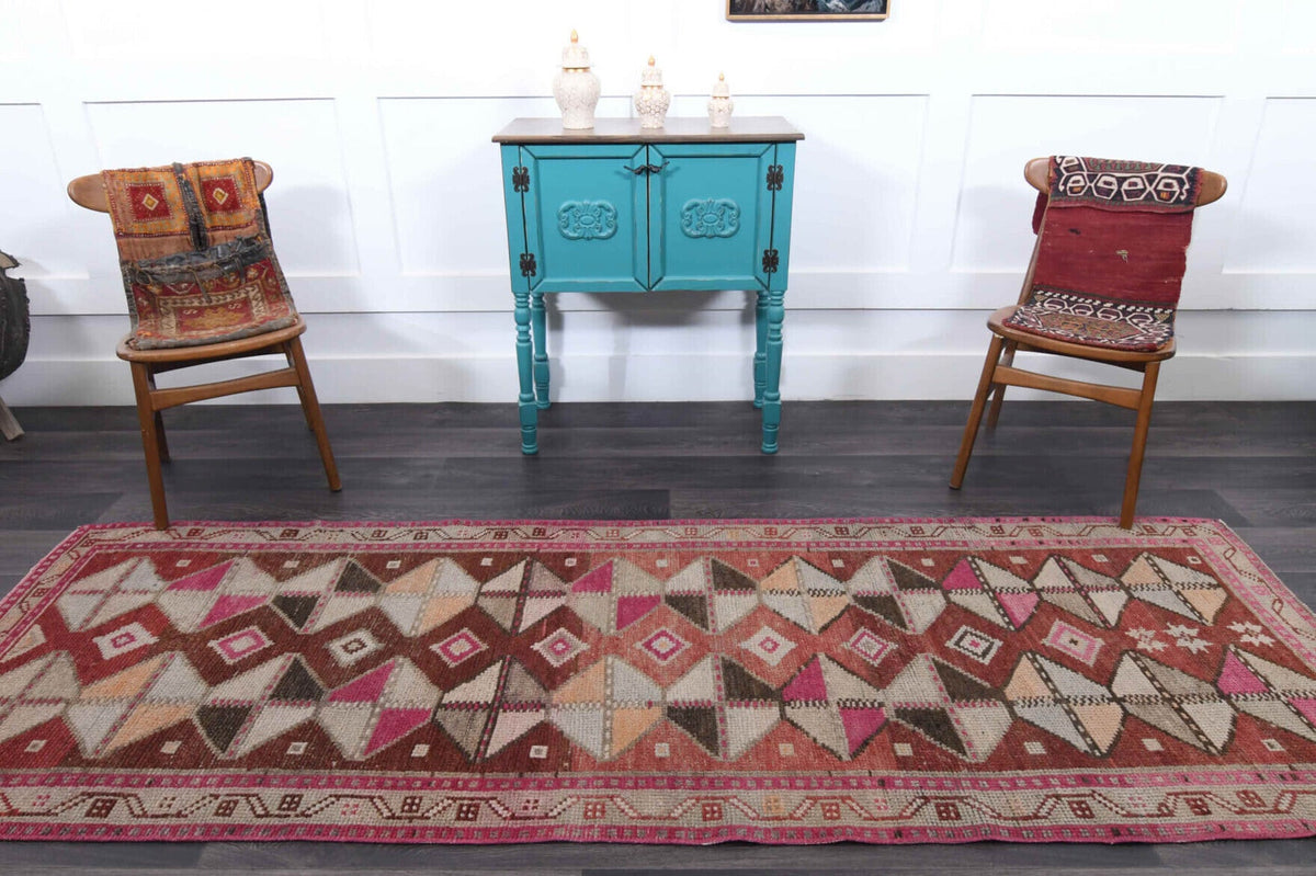 El yapımı vintage yolluk 97x290 cm i̇kat desenli yün - desen detayı