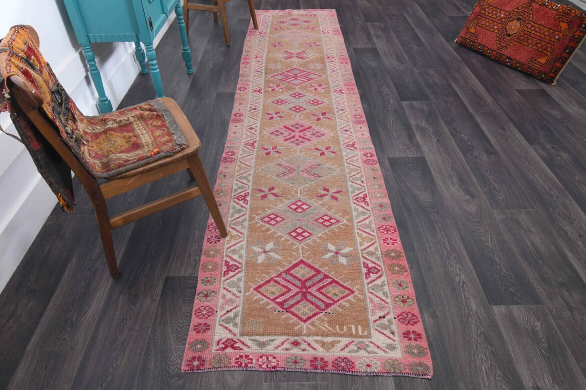 El yapımı vintage yolluk 81x361 cm i̇kat desenli yün - detay görünümü