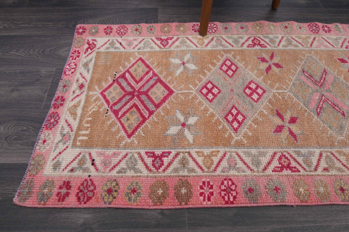 El yapımı vintage yolluk 81x361 cm i̇kat desenli yün - kenar ve saçak detayı