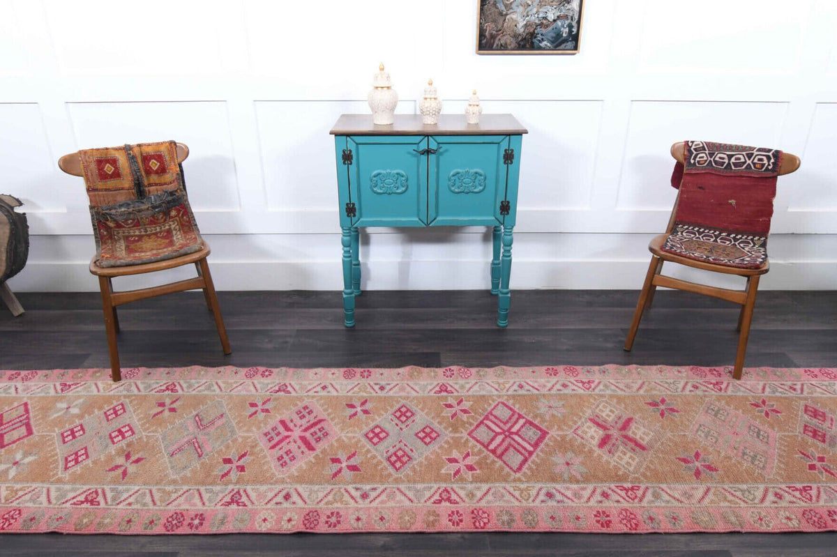 El yapımı vintage yolluk 81x361 cm i̇kat desenli yün - desen detayı