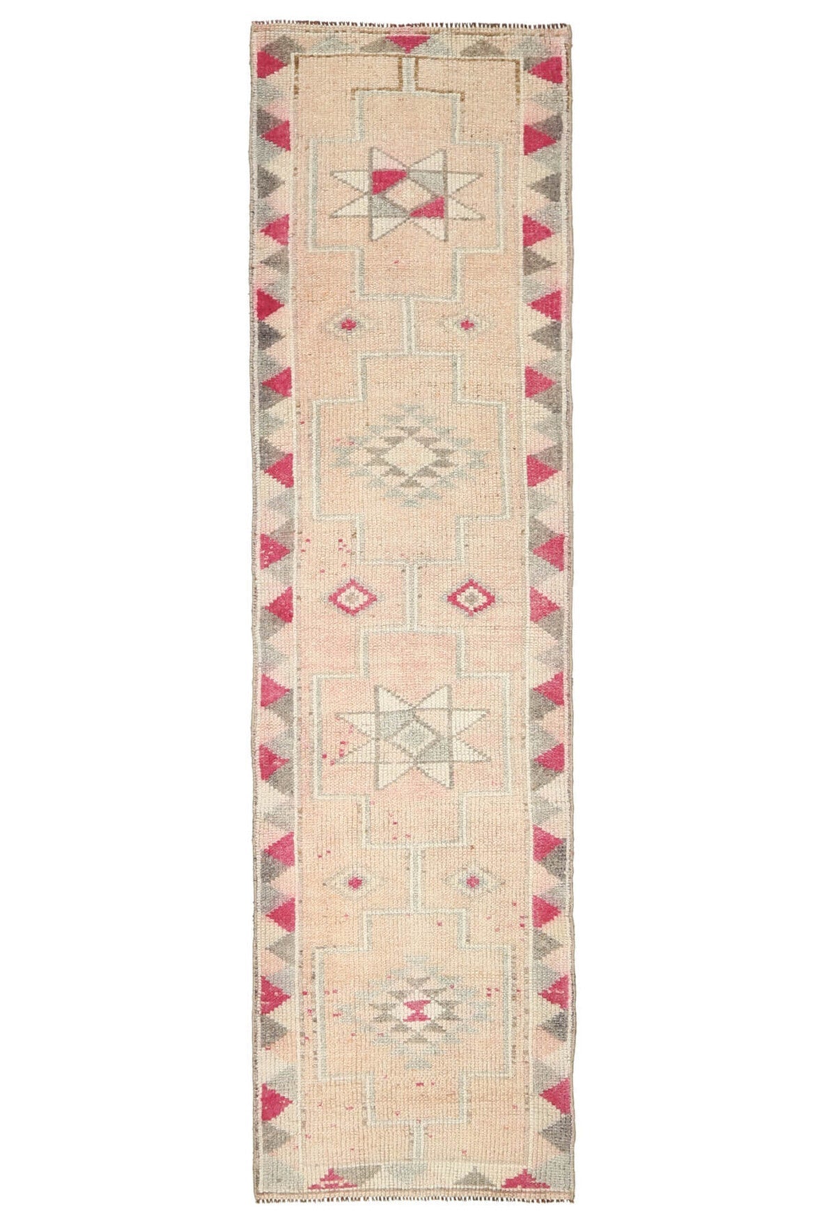 El yapımı vintage yolluk 79x305 cm geometrik desenli yün