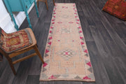El yapımı vintage yolluk 79x305 cm geometrik desenli yün - detay görünümü