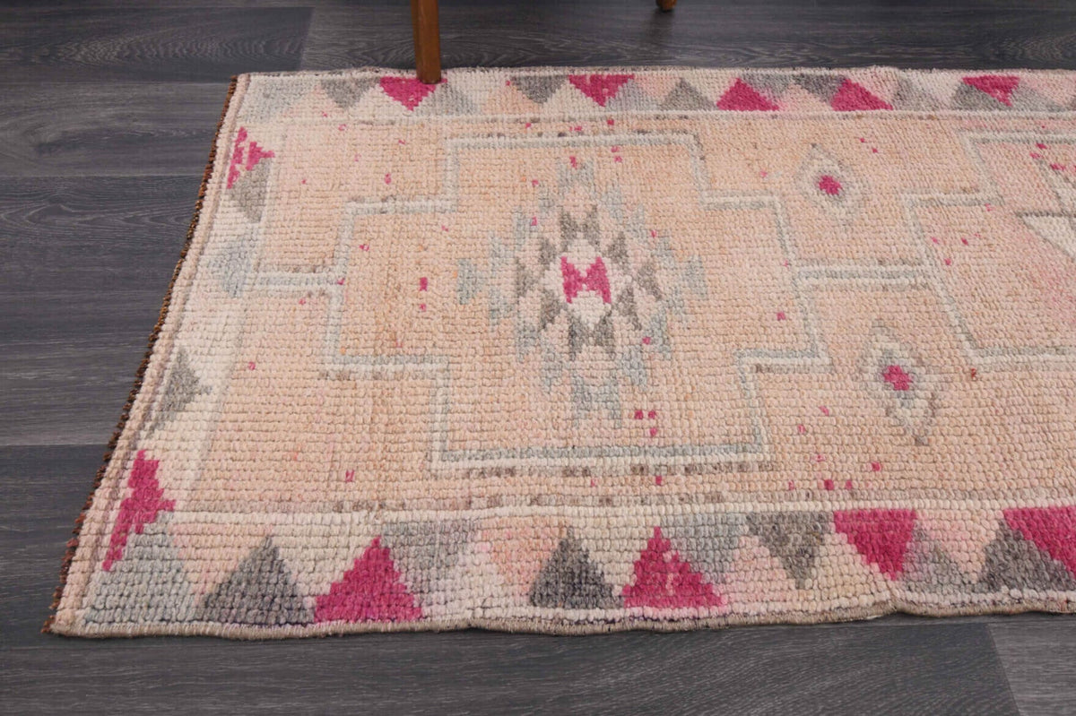 El yapımı vintage yolluk 79x305 cm geometrik desenli yün - kenar ve saçak detayı