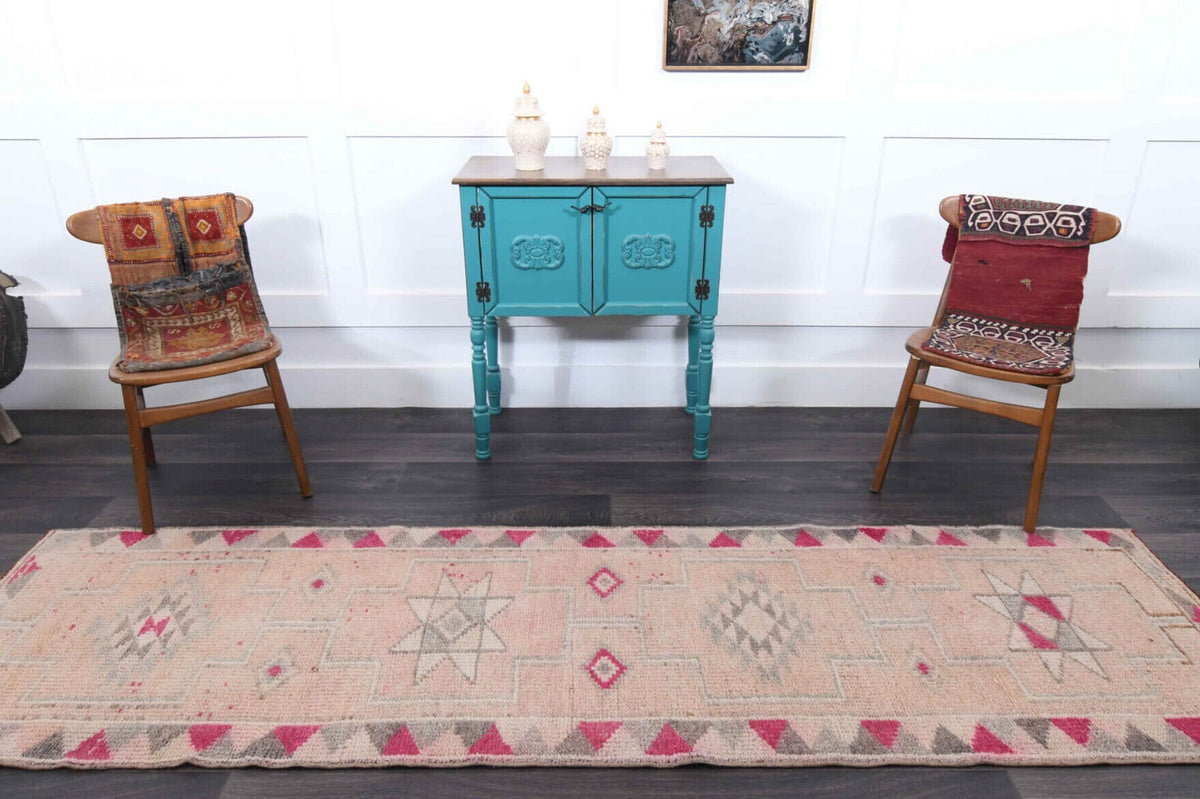 El yapımı vintage yolluk 79x305 cm geometrik desenli yün - desen detayı