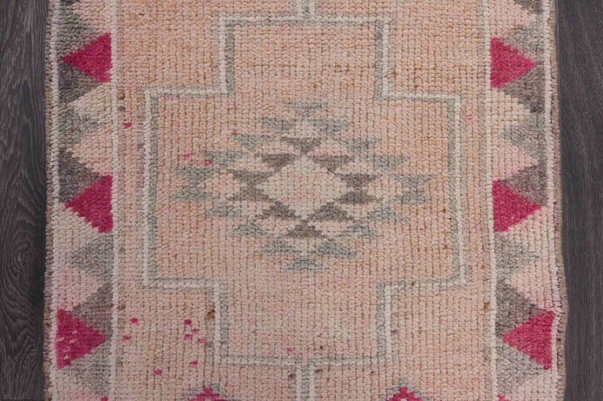 El yapımı vintage yolluk 79x305 cm geometrik desenli yün - açık alan görünümü