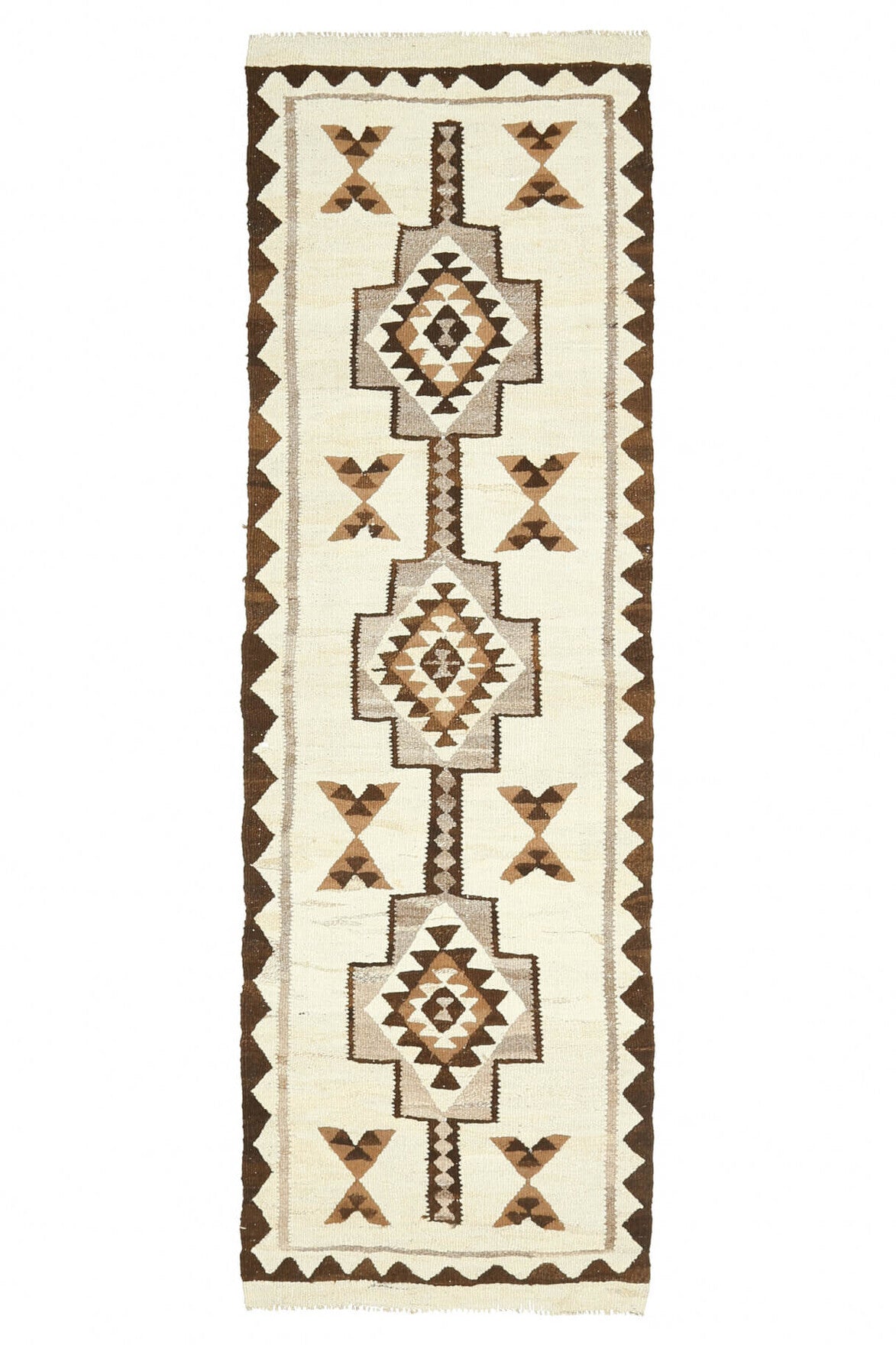 El yapımı vintage yolluk 94x292 cm i̇kat desenli yün