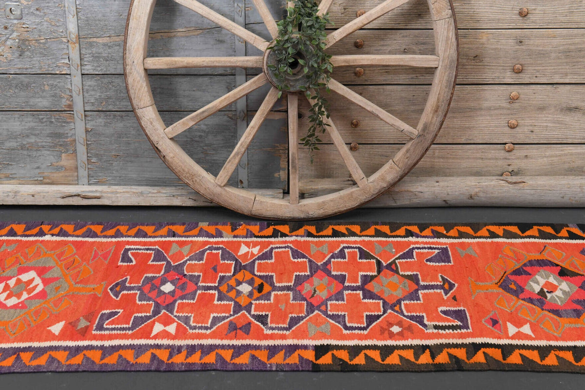 El yapımı vintage yolluk 94x310 cm i̇kat desenli yün - desen detayı