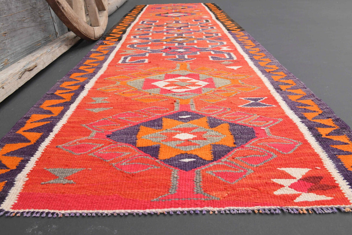 El yapımı vintage yolluk 94x310 cm i̇kat desenli yün - farklı açıdan görünüm