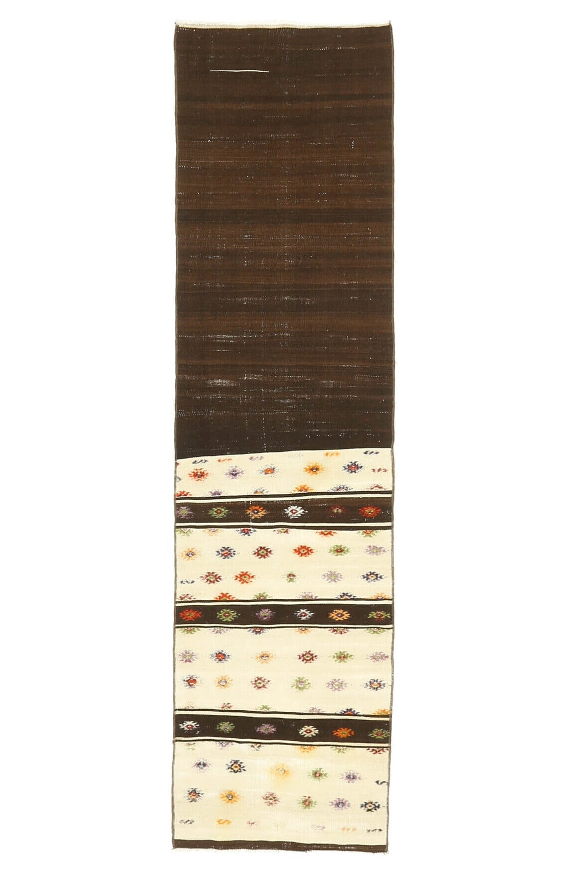 El yapımı vintage yolluk 56x224 cm i̇kat desenli yün - ışık altında renk detayı
