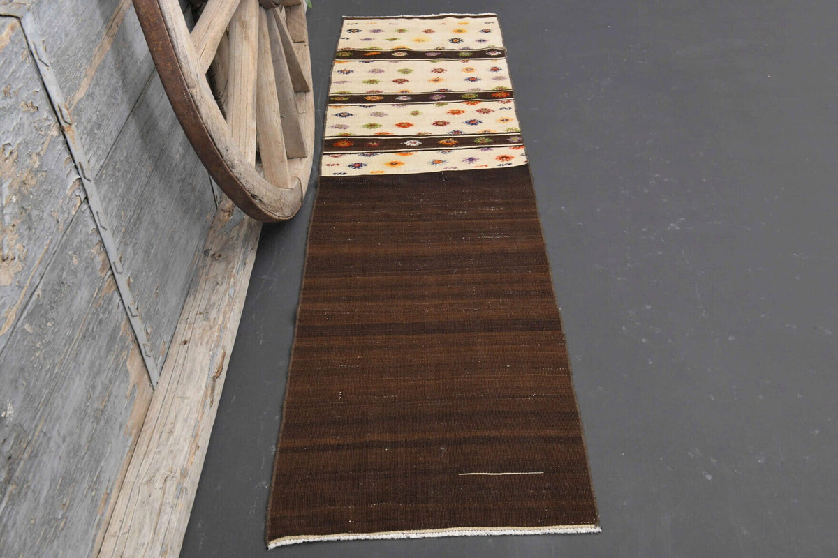 El yapımı vintage yolluk 56x224 cm i̇kat desenli yün - detay görünümü
