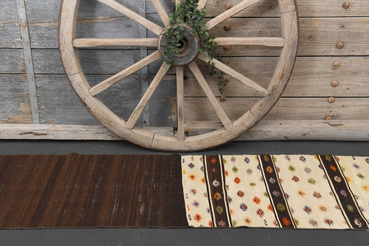 El yapımı vintage yolluk 56x224 cm i̇kat desenli yün - desen detayı