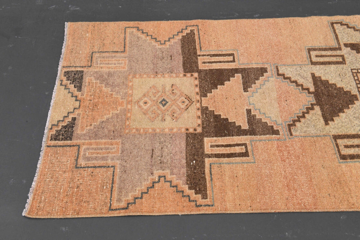 El yapımı vintage yolluk 79x338 cm geometrik desenli yün - desen detayı
