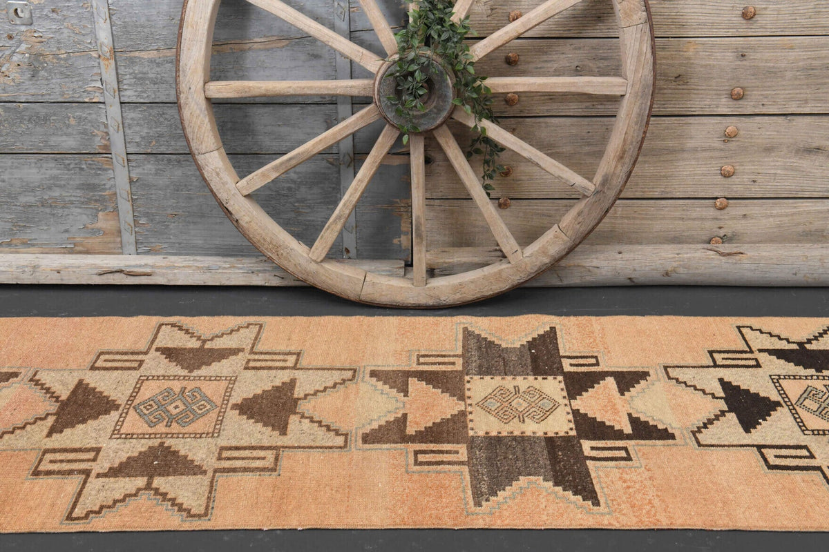 El yapımı vintage yolluk 79x338 cm geometrik desenli yün - mekan görünümü