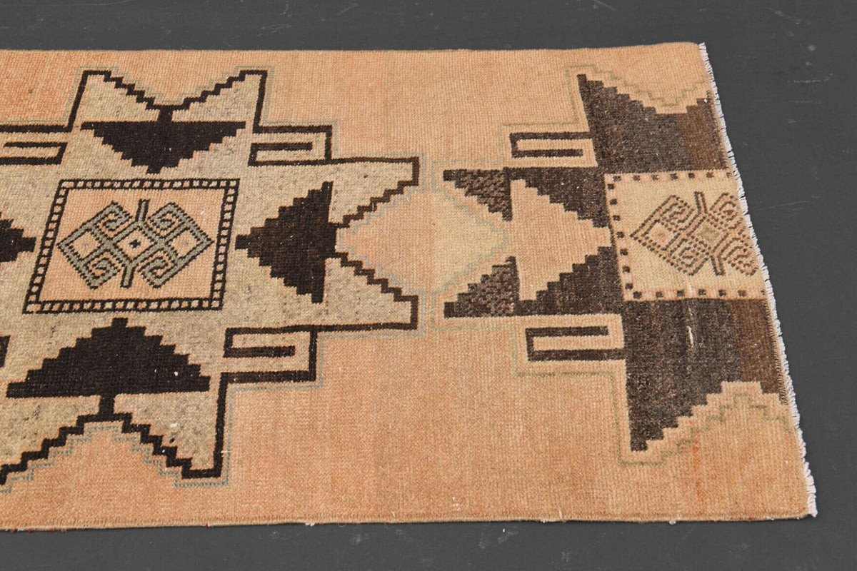 El yapımı vintage yolluk 79x338 cm geometrik desenli yün - üstten görünüm