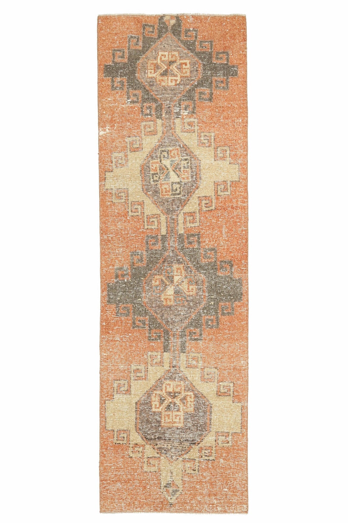 El yapımı vintage yolluk 76x262 cm geometrik desenli yün