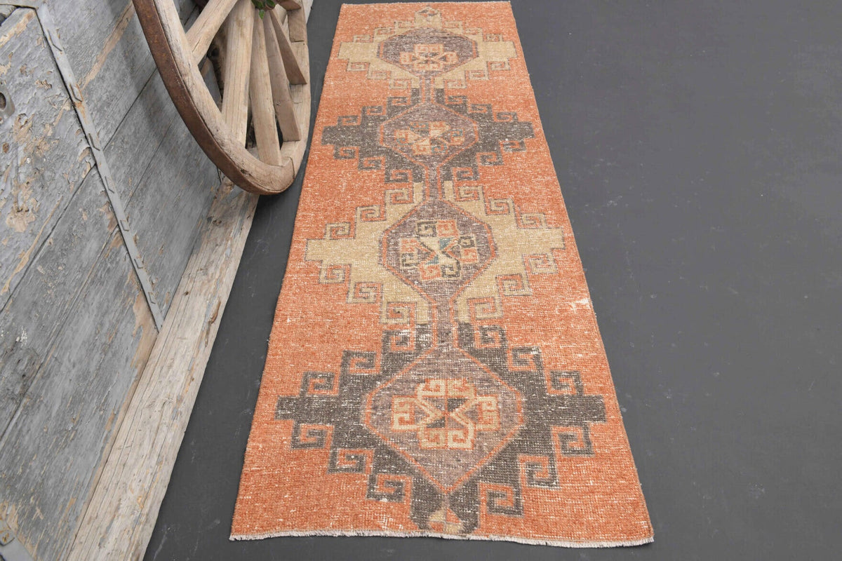 El yapımı vintage yolluk 76x262 cm geometrik desenli yün - detay görünümü