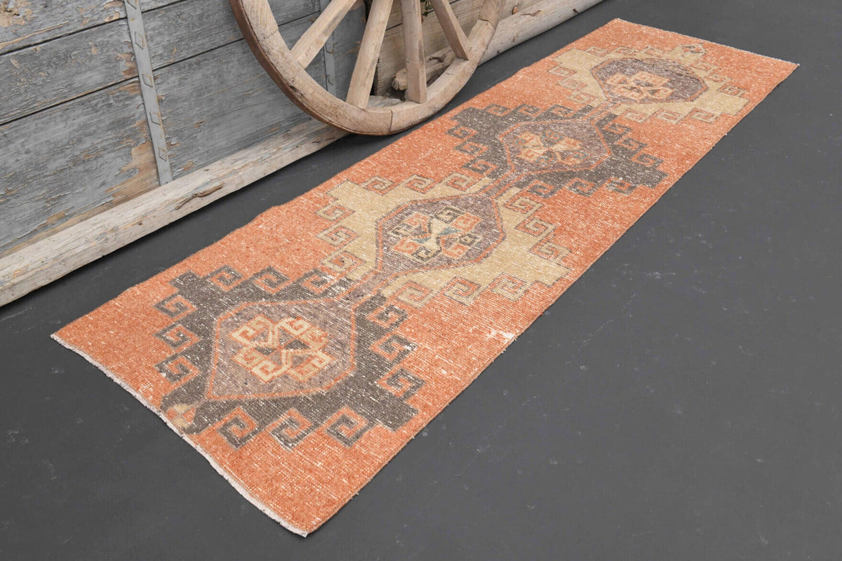 El yapımı vintage yolluk 76x262 cm geometrik desenli yün - kenar ve saçak detayı