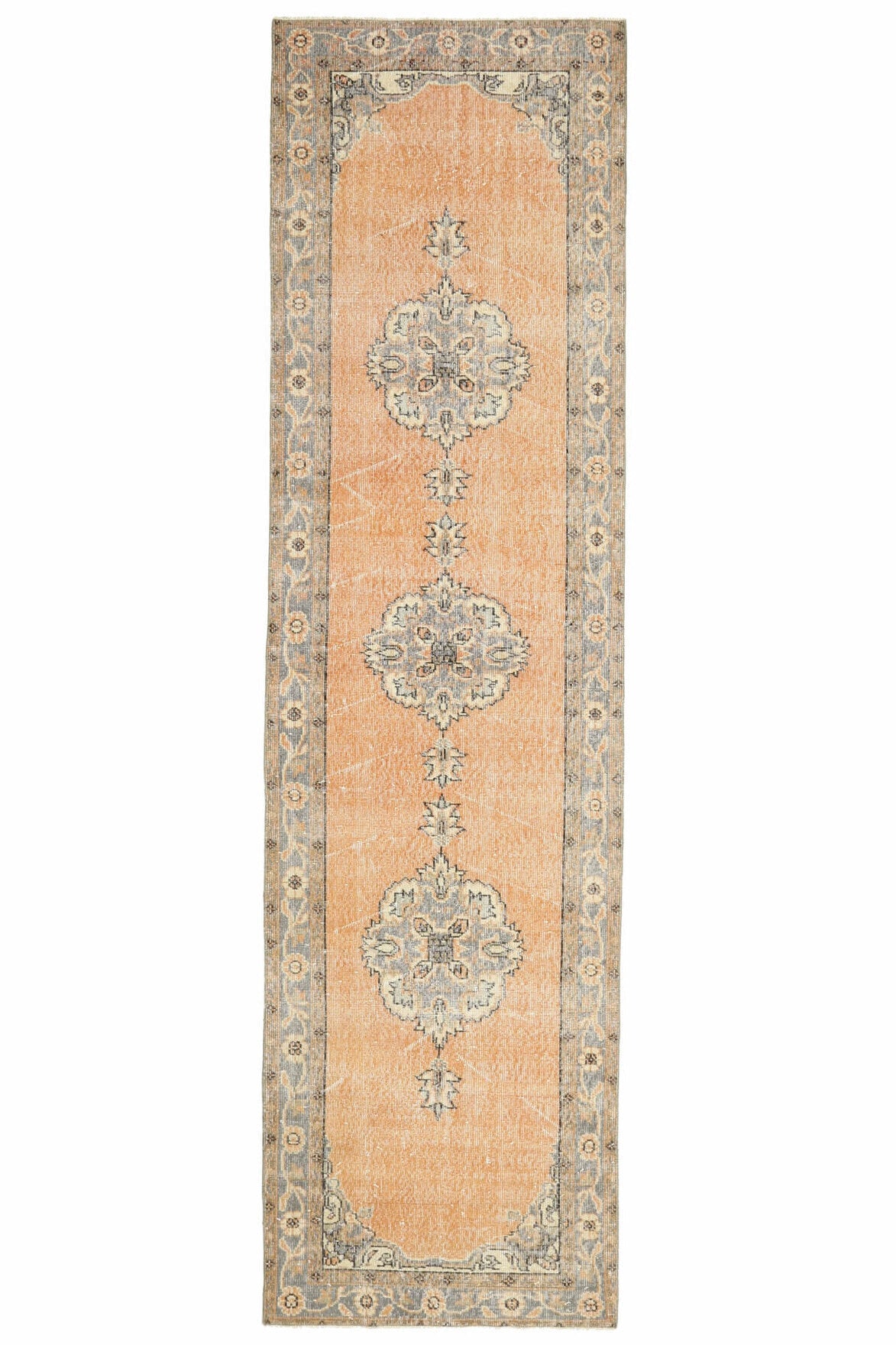 El yapımı vintage yolluk 91x330 cm oryantal desenli yün