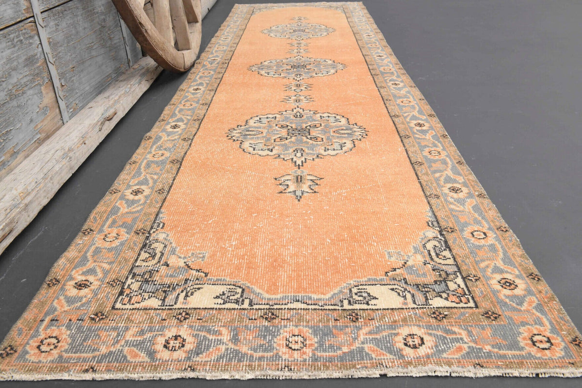 El yapımı vintage yolluk 91x330 cm oryantal desenli yün - yakın çekim doku detayı