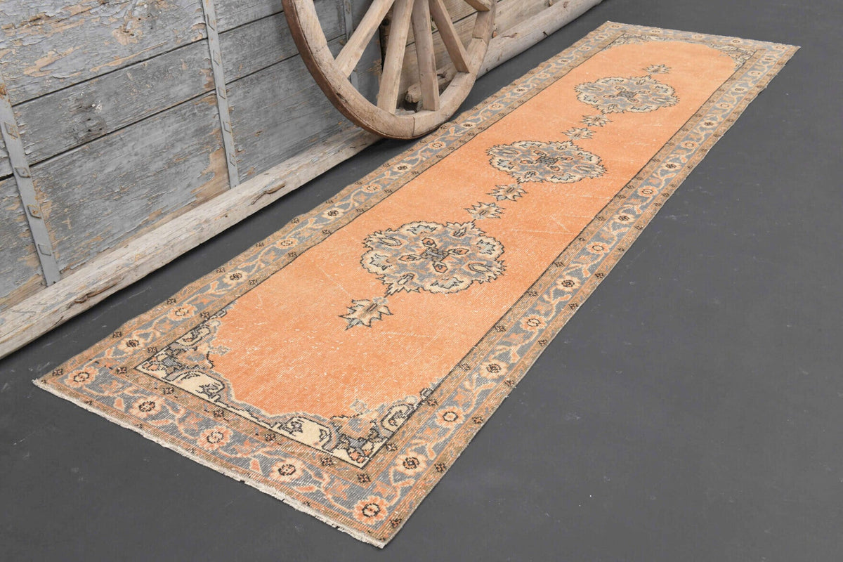 El yapımı vintage yolluk 91x330 cm oryantal desenli yün - kenar ve saçak detayı