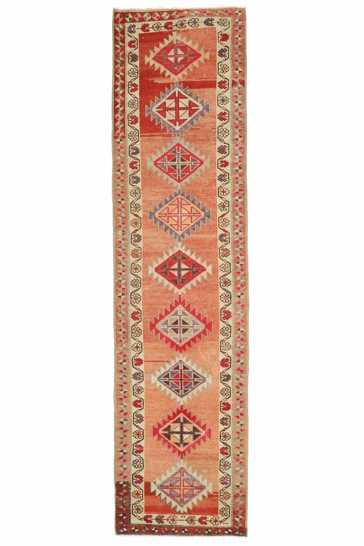 El yapımı vintage yolluk 89x351 cm tribal desenli yün