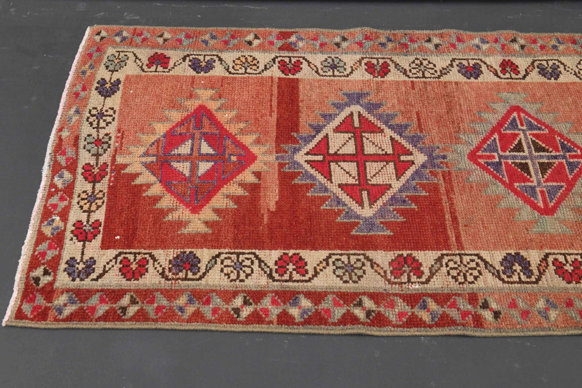 El yapımı vintage yolluk 89x351 cm tribal desenli yün - desen detayı