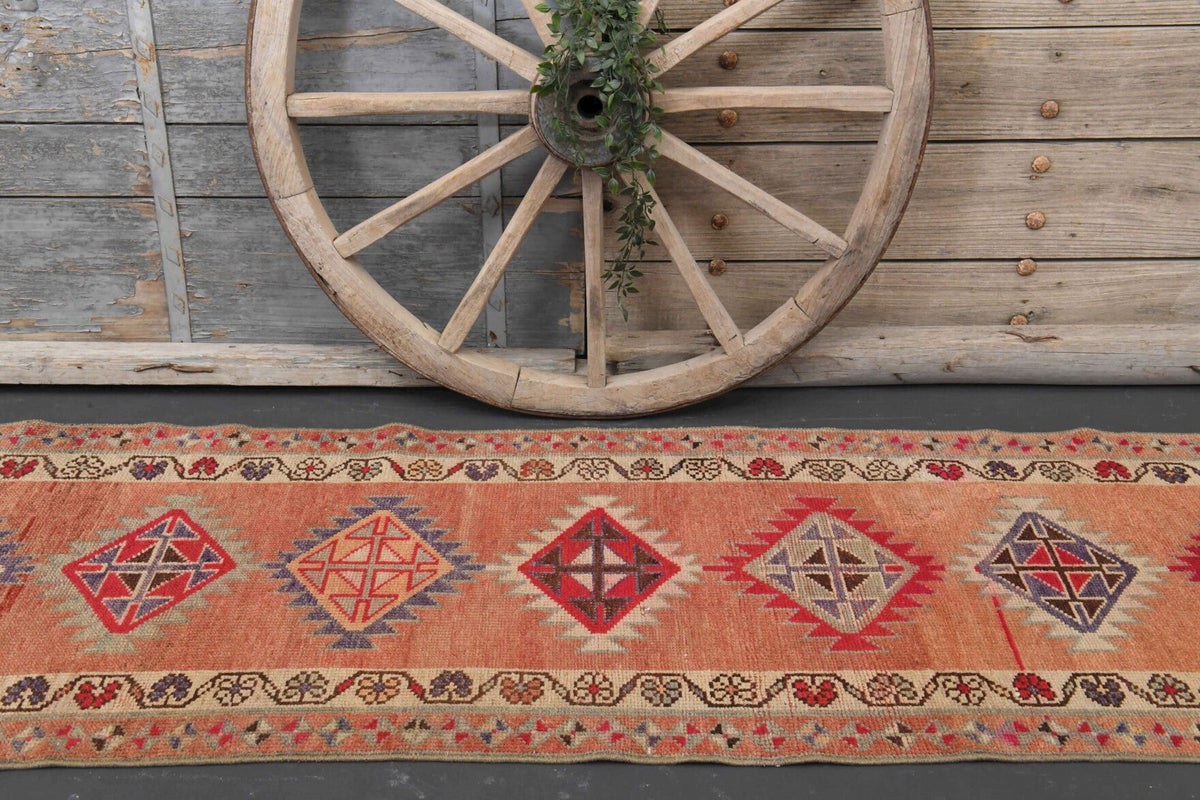 El yapımı vintage yolluk 89x351 cm tribal desenli yün - mekan görünümü