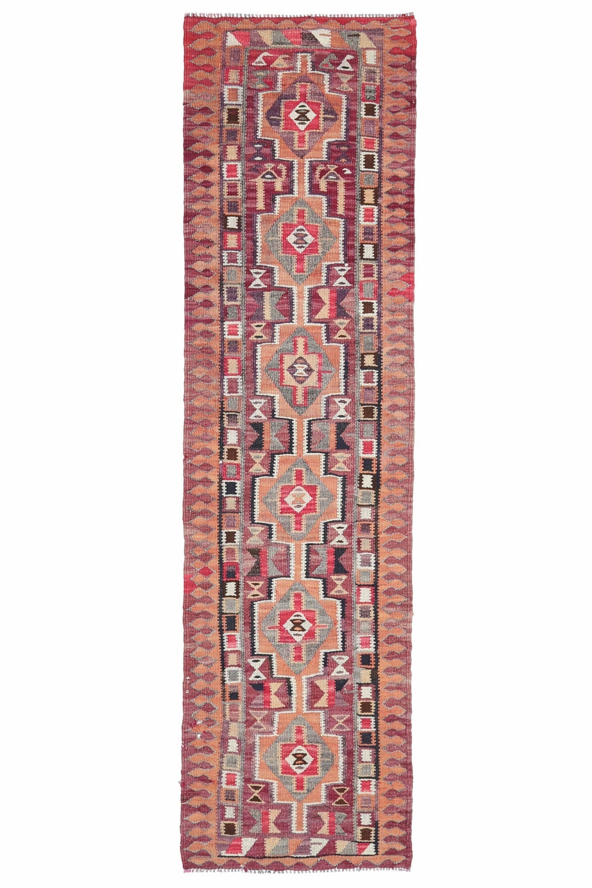 El yapımı vintage yolluk 81x305 cm i̇kat desenli yün